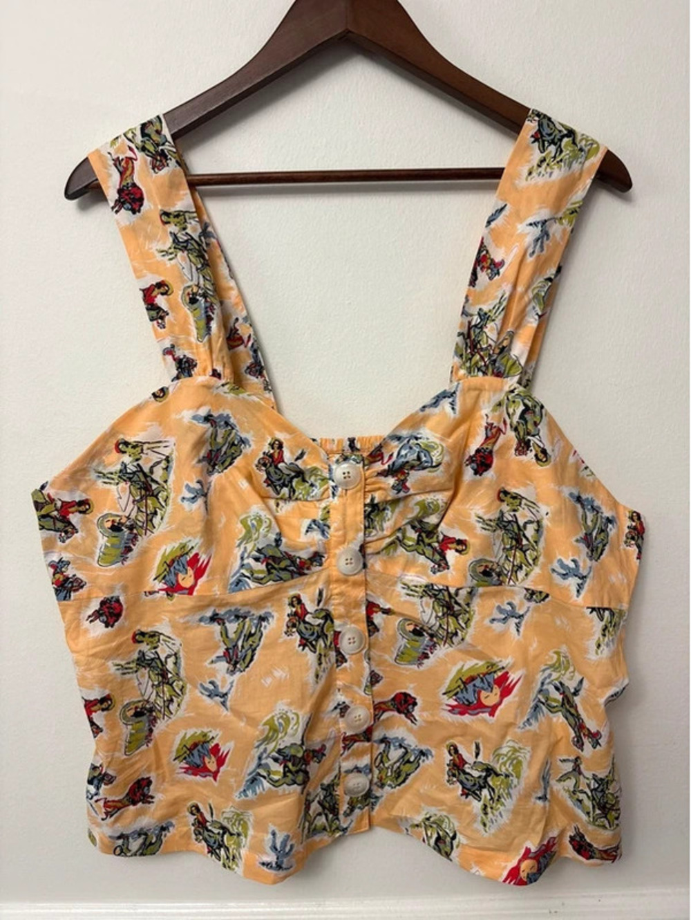 ModCloth Plus Size 18W Tropical Hawaiian Print Button-Front Crop Top